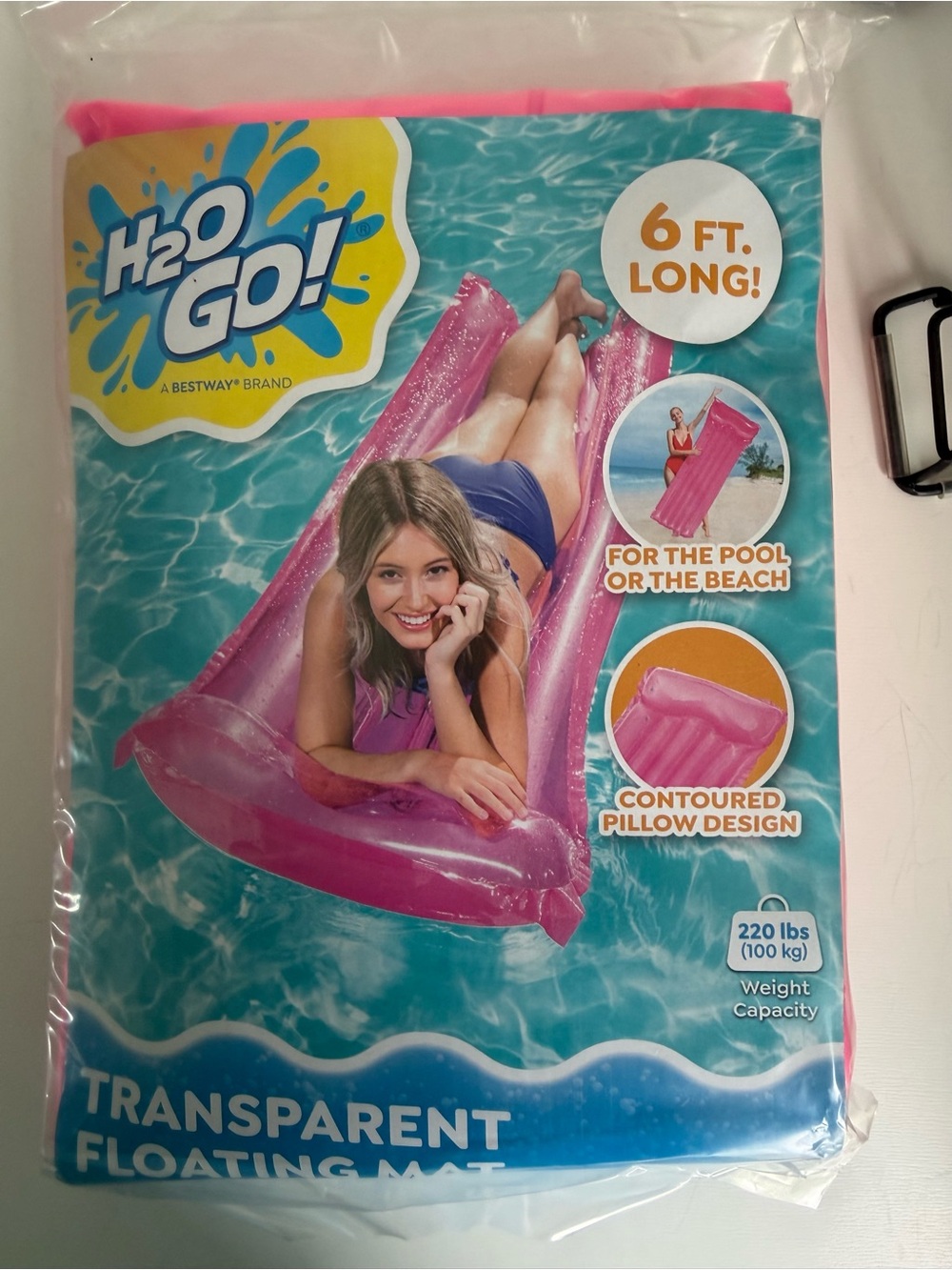 Pink Transparent Inflatable Pool Float - 6 ft - Picture 3 of 4